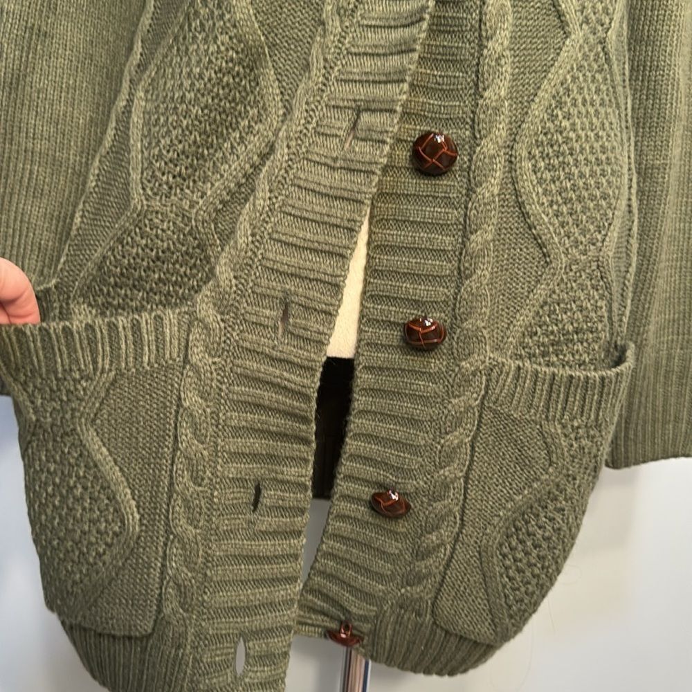 Unbranded forest green long cable knit cardigan Size M - Picture 5 of 9